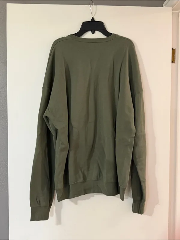 Bella Canvas Olive Green Crewneck Sweatshirt with Multicolor 'THANKS' Graphic - Image 4