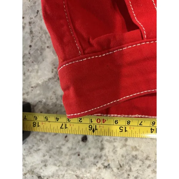 Women Straight Leg Stretch Jeans Size 16 Red Denim Mid Rise Game Day USA Preppy - Image 4