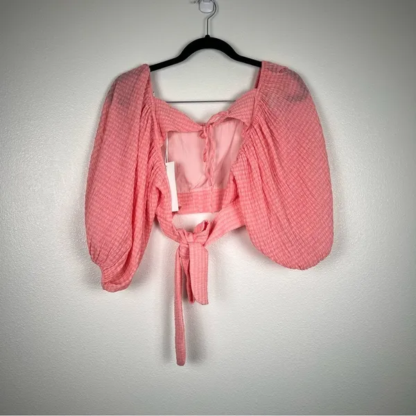 Lush Cropped Coral Puff Sleeve Blouse Sz S NWT - Image 9