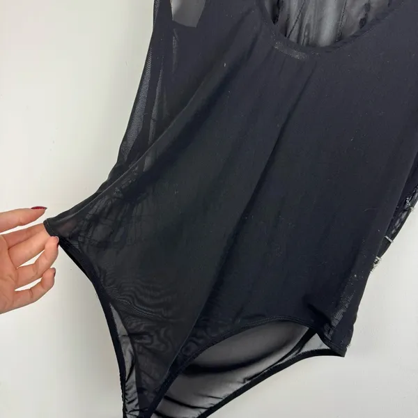 BKE Black Sheer Mesh Bodysuit Sz Large Embellished Jewel Rhinestone Y2K - Image 13