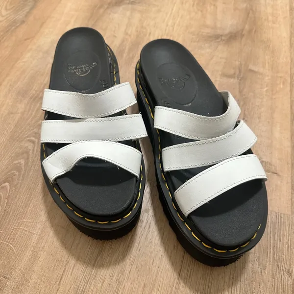Dr. Martens | Woman's Blaire White Black Leather Platform Slide Sandals, Size 10 - Image 2