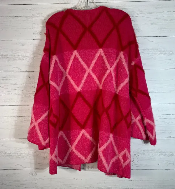 hot pink argyle design cardigan size M NWT - Image 2
