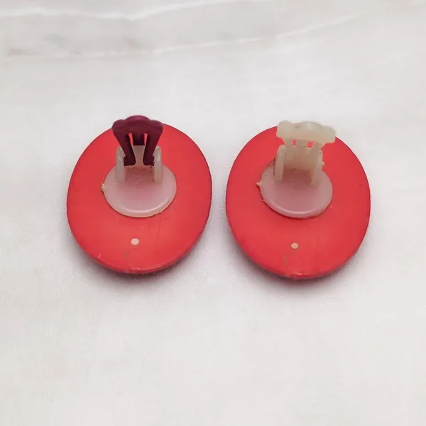 Vintage Clip On Earrings Large Red Oval Shape Statement Retro - Loose Clips - Image 5