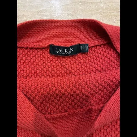 Lauren Ralph Lauren Women's Red Cable‎ Knit Sleeves Cotton Sweater Size XL - Image 5