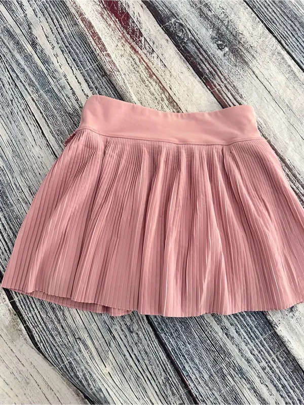 Yogalicious Pleated Faux Wrap-Front Tennis Skirt in Dusty Rose - Image 4