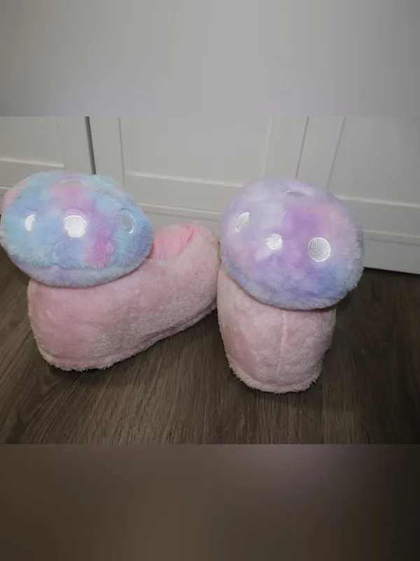 Dolls Kill womens Totally Trippin' Mushroom Slippers - baby pink, blue purple - Image 6