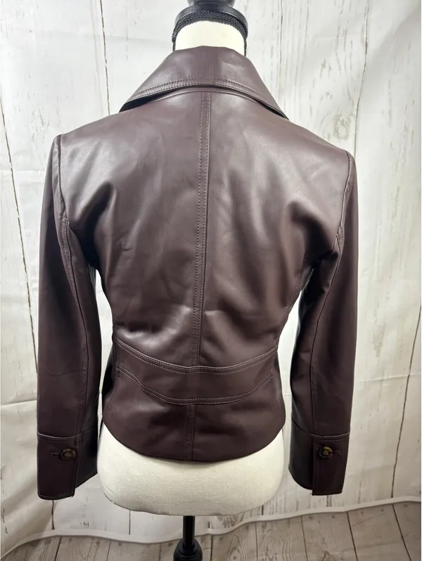 LOFT Versa Faux Leather Cropped Double Breasted Blaze Sz XSP Brown Espresso - Image 6
