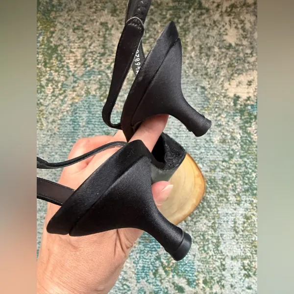 Vintage Y2K NOS Stuart Weitzman black lace slingback kitten heels, size 6.5M - Image 8