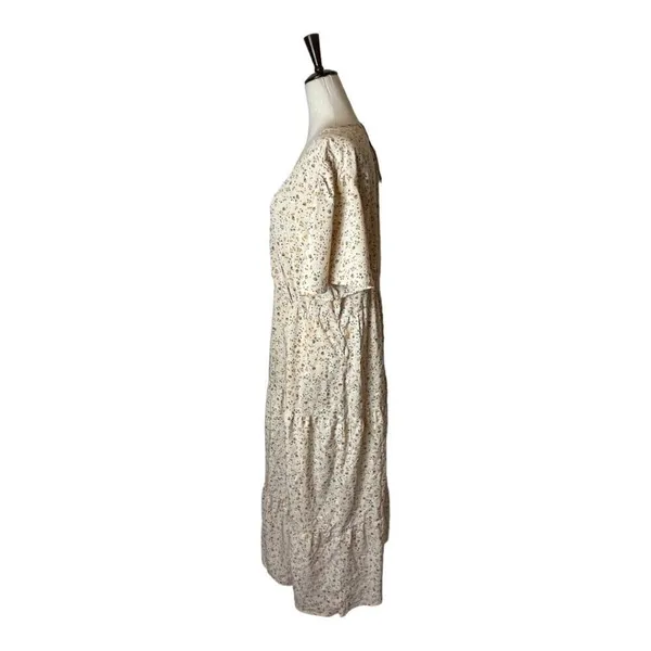 Kojooin Ivory And Orange Floral Print V‎ Neck Tiered Hem Maxi Dress Size 2XL - Image 6