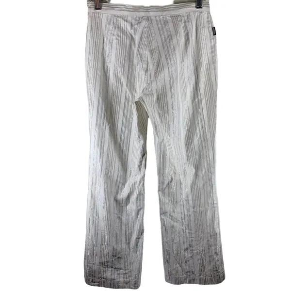 MOSCHINO White and Silver Stripe Cotton Blend Cropped Pants Size 8 - Image 5