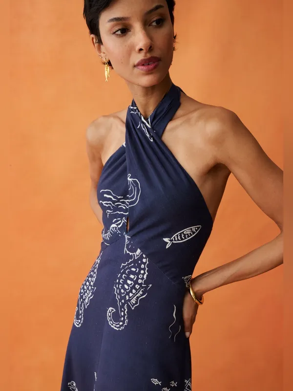 NWT Few Moda Oceana Dress size 2 ANAYA midnight maritime linen maxi navy blue - Image 6