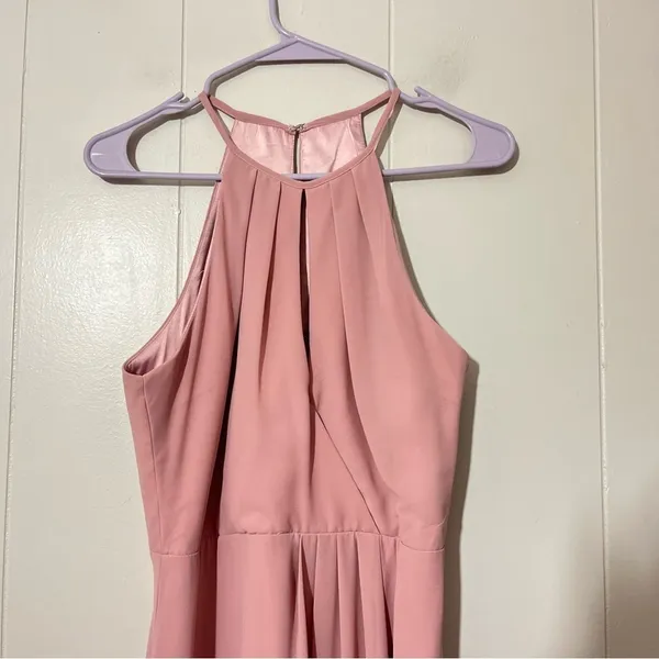 BHLDN Macro Maxi Dress Blush Pink Halter Bridesmaid Gown Size M - Image 3