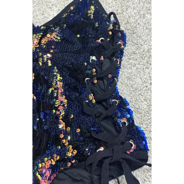 iHeartRaves Sequin Burnout Lace Up Bodysuit Rave Festival Party EDM Size S - Image 7