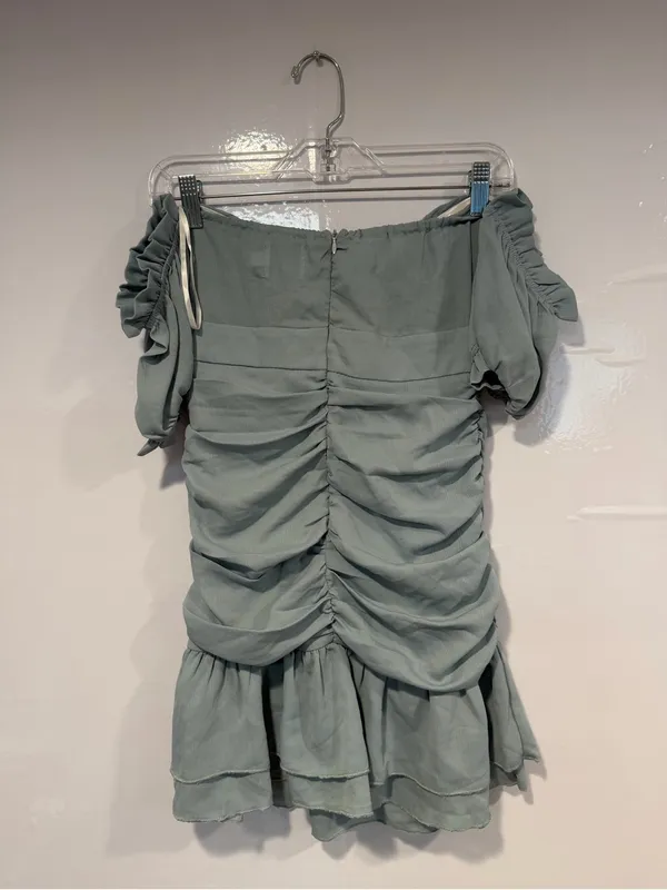 Off-Shoulder NWT Hello Molly Sage Green Ruched Mini Dress‎ - Image 5