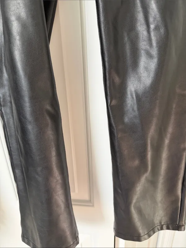 Abercrombie & Fitch Black Faux-Leather Straight Leg Pants - Image 4