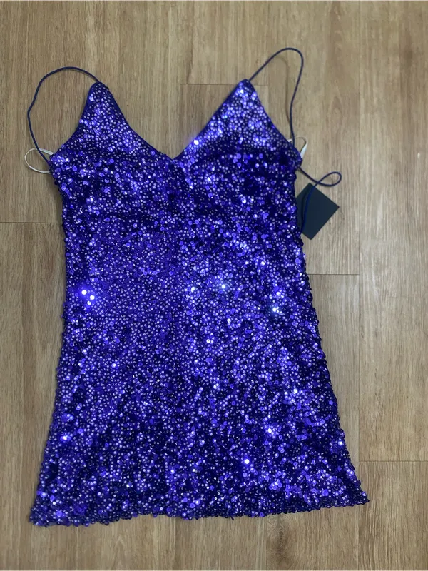 Lulu's Purple Sequin Spaghetti-Strap Mini Dress - Image 3