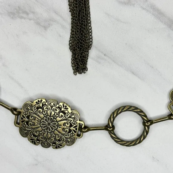 Floral Filigree Bronze Gold Tone Chain Belt OS ✨ - Image 5