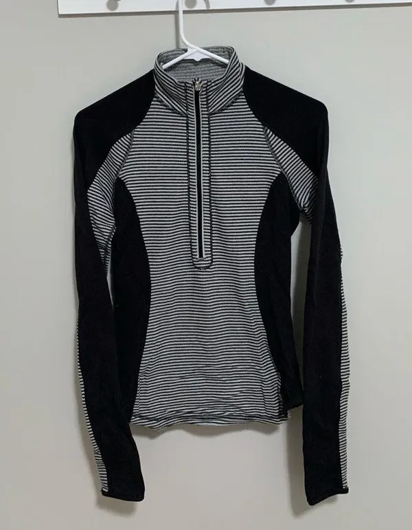 Black and White Stripe Zip U-Turn Lululemon Quarter Zip - Image 4