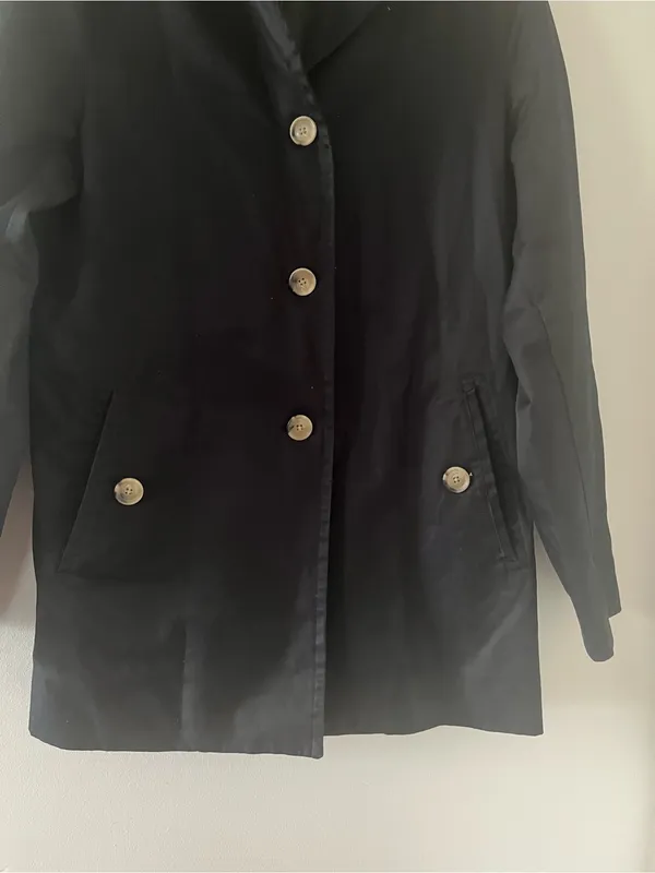 Vintage Y2K Gap Black 100% Cotton Trench Coat Large Button Up Minimalist Outdoor - Image 3