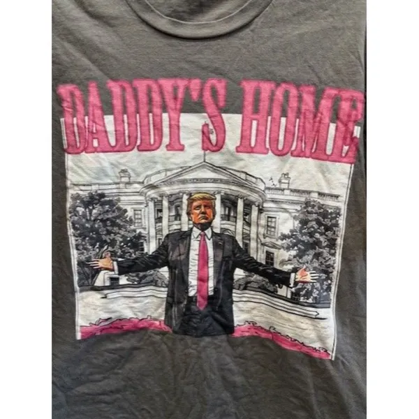 Daddys Home Graphic T-Shirt Featuring White House Scene - Gray Short Sleeve Crew - Image 2