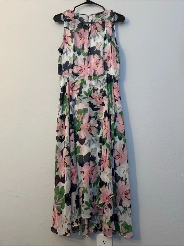 Tommy Hilfiger Floral High-Low Chiffon Maxi Dress - Pink & Green size 8 - Image 2