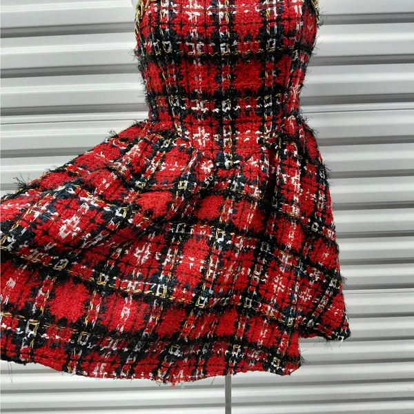 L'Atiste Tweed Dress Size Medium Red Black Plaid Preppy Y2K Retro Holiday Party - Image 4
