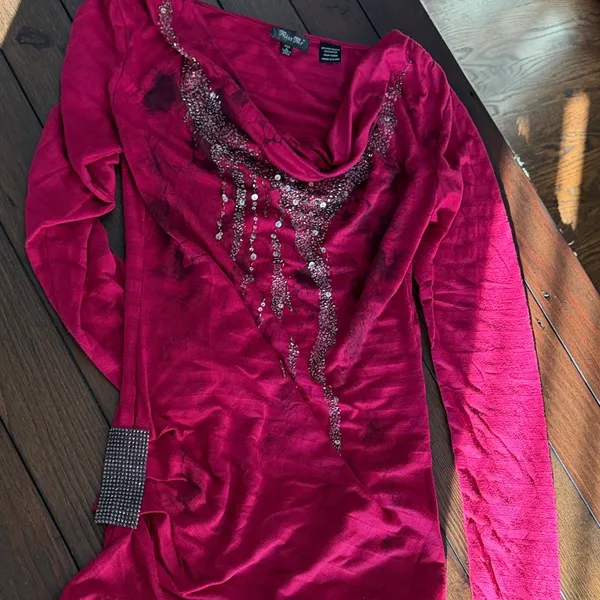 Miss Me magenta with rhinestones long sleeve top size-L - Image 11