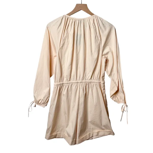 NWT J. Crew Cotton Poplin Tie Sleeve Button Front Romper Pink Orange Cream Small - Image 5