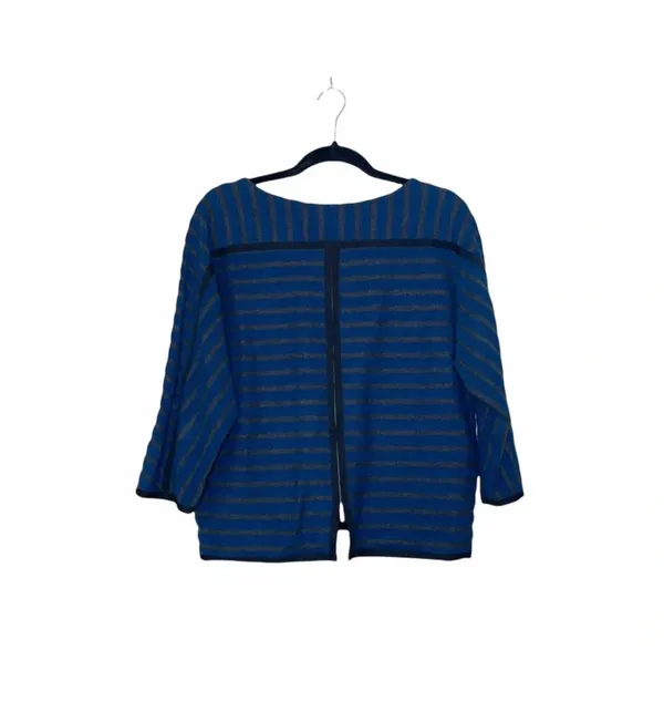 Madewell Striped Back Zip Sweater Blue & Gray Boxy Pullover - Image 6