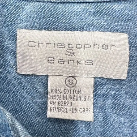 Vintage Christopher & Banks Denim Button Up Fall Leaf Embroidered Blouse Cottage - Image 3