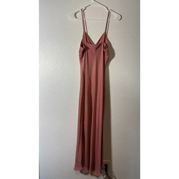 ZARA Size M Pink Satin Slip Dress Side Slit Spaghetti Straps Bloggers Favorite - Image 3