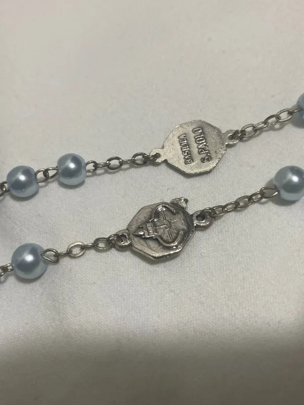 Vintage Basilica San Pietro Blue Faux Pearl Rosary Italy Catholic Prayer Beads - Image 7