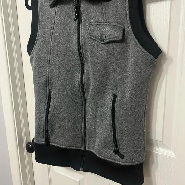 BURTON grey and black full zip vest size large hoodie thick knit‎ - Image 4