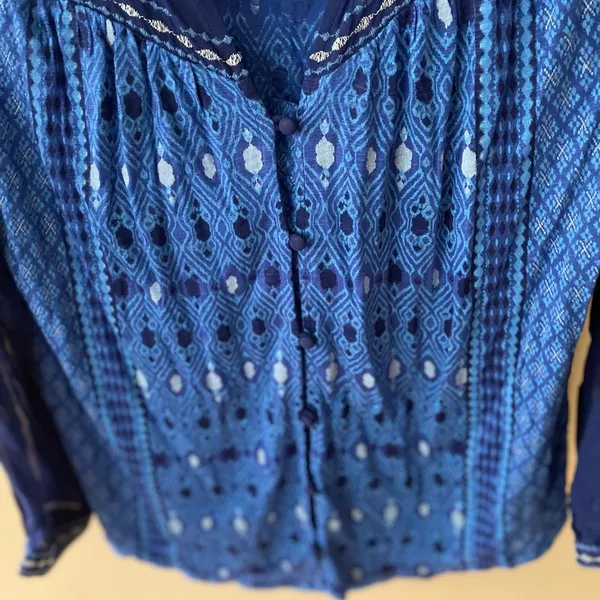Lucky Brand 3/4 Sleeve Blouse Semi Sheer Blue M - Image 2
