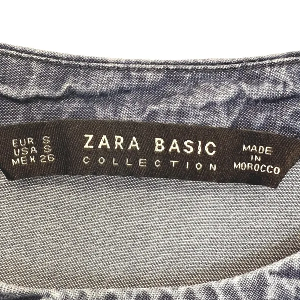 Zara Basic Long Sleeve Denim Shift Tunic Dress Shoulder Zip Blue Womens Size S‎ - Image 2