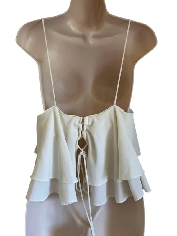 Free People Tropical Wave Tie-Back Layered Ruffle Crop Top | Cream - Small - Image 12
