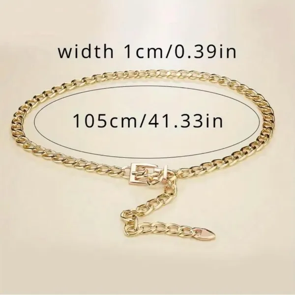 Stylish Chain Belt Casual‎ Golden Plated Metal Waist Chain Adjustable One Size - Image 6