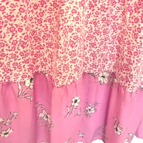 No Comment Cottagecore Floral Bustier‎ Maxi Dress Smocked Tiered Pink White Women's Large - Image 7