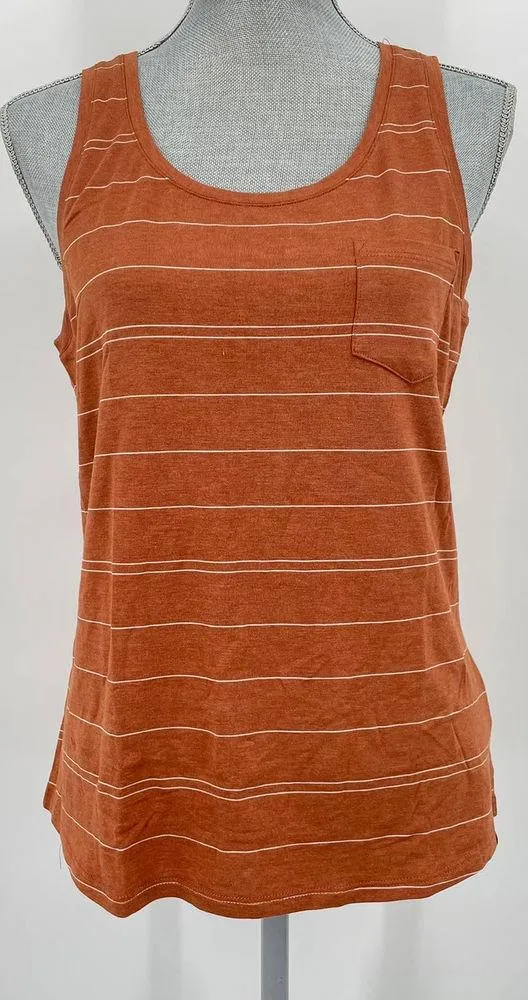 NWT prAna Foundation Scoop Neck Tank Top Shirt Size Medium Orange Stripe Stretch - Image 2