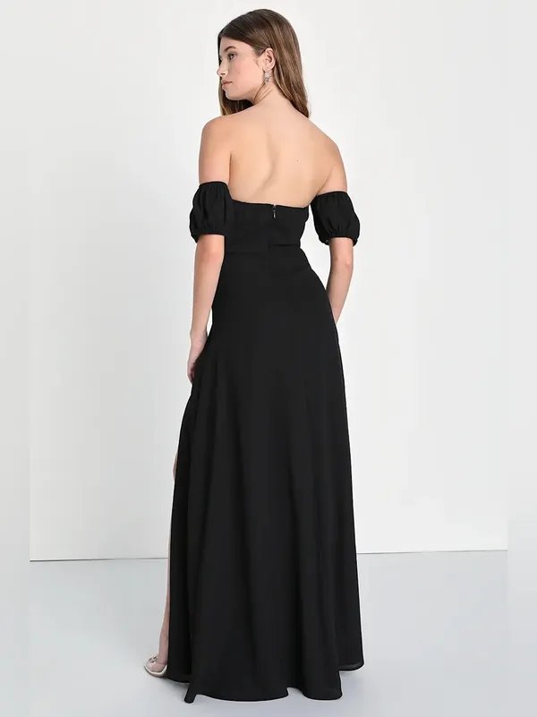 NEW Lulus Dramatic Inspiration Black Off-the-Shoulder Bustier Maxi Dress -Size S - Image 2