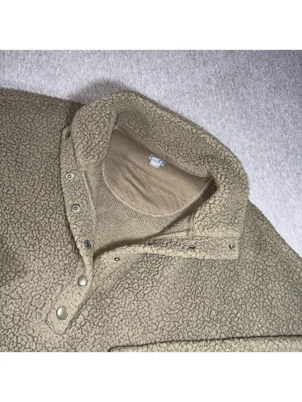 Aerie Tan Sherpa Pullover Snap Button Sweatshirt Small - Image 2