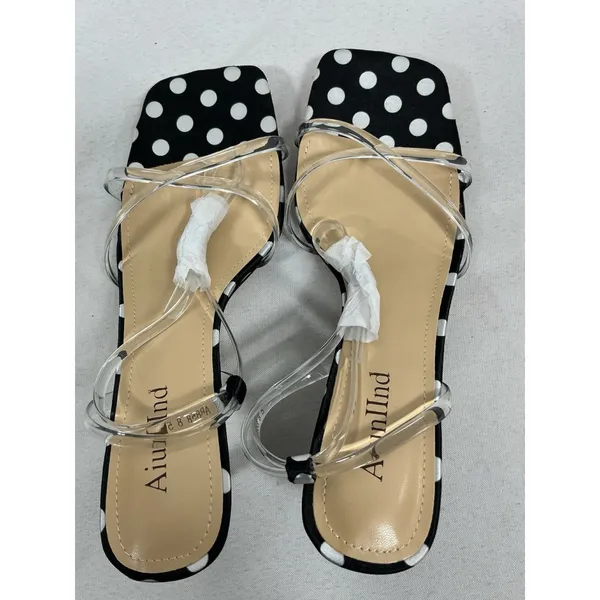 Womans New Aiunllnd Strappy Slingback Sandals 8.5 Black White Polka Dots - Image 5