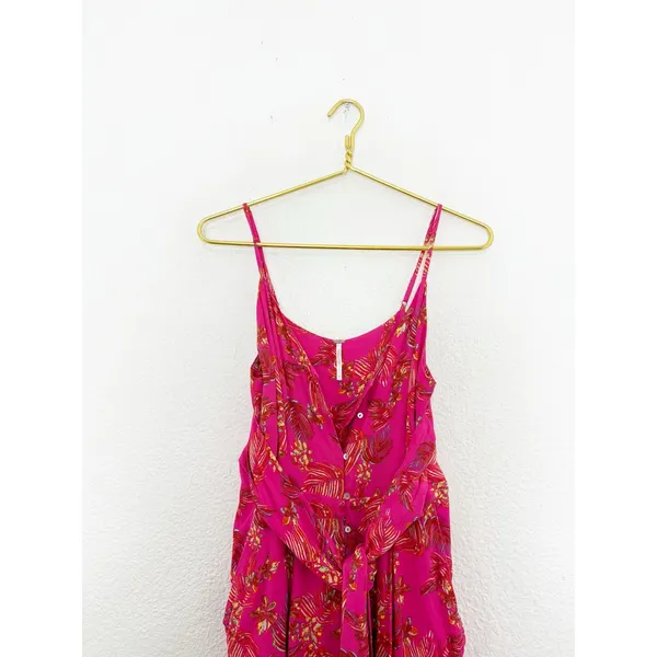 Free People Hot Tropics Jumpsuit Size 4 Pink Floral Cropped Wide Leg Boho - Image 5