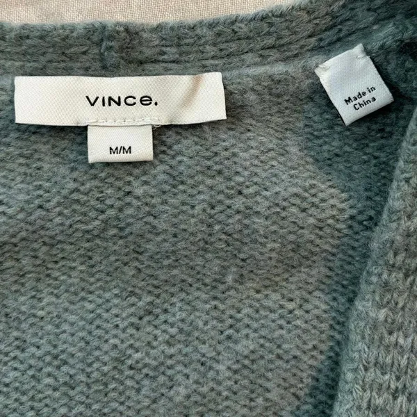 Vince Size M V Neck Sweater Merino Wool Cashmere Boxy Fit Sage Green - Image 3