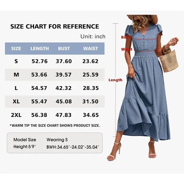 NEW Blue V Neck Swiss Dot Ruffle Tiered Maxi Dress Smocked XL - Image 4