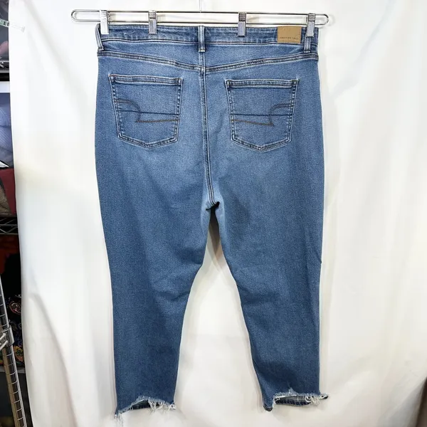 American Eagle Plus Size 18 Jeans Mom Dark Raw Distressed Blue High Rise‎ 327 - Image 6