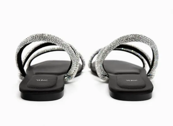Zara RHINESTONE FLAT SANDALS size 39 Black Color - Image 2
