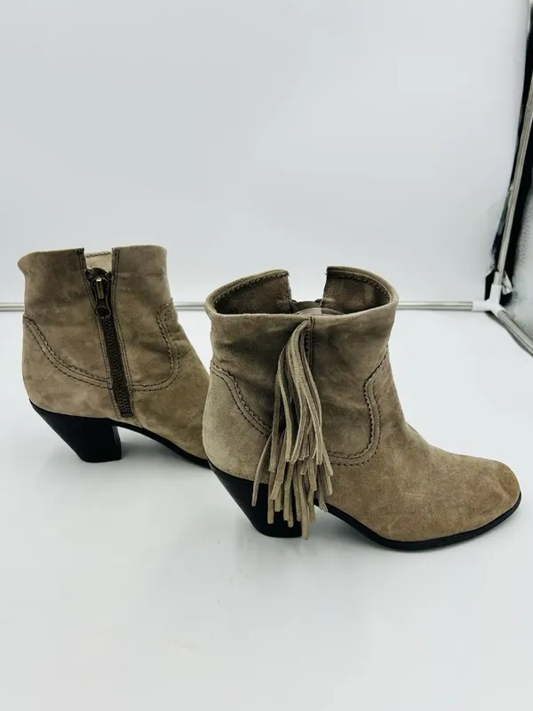 SAM EDELMAN Louie Suede Fringe Ankle Boots Booties Size Women’s 8.5 M Putty Grey - Image 3