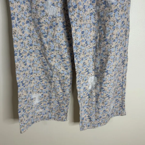 POL everyday edge pants Blue Floral Corduroy Wide Leg Distressed Elastic Waist S - Image 3