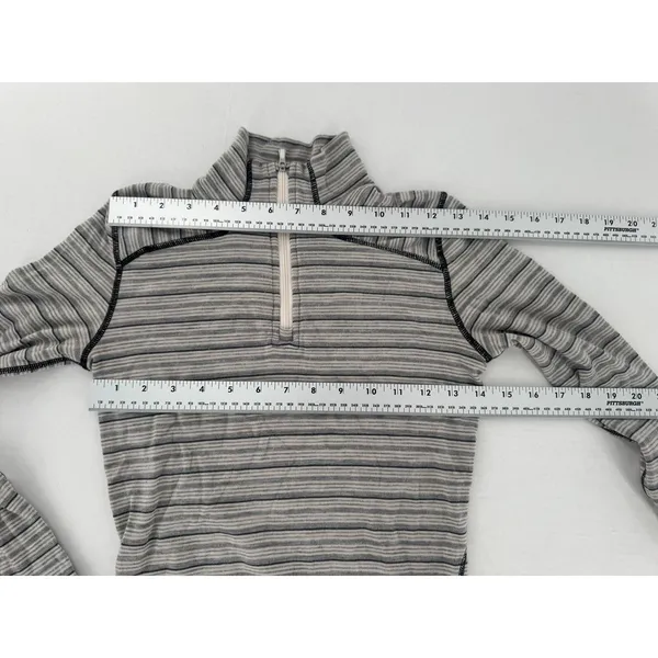 Smartwool Merino Wool 1/4 Zip Base Layer Top XS Gray Stripe Mock Neck Outdoor - Image 16